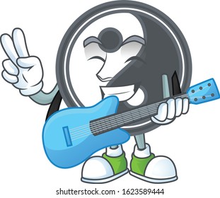 A mascot of yin yang performance with guitar