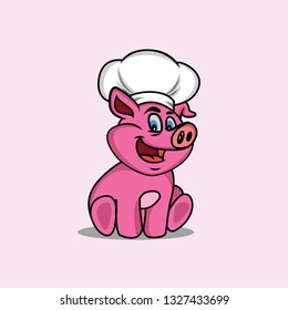 mascot,baby pig with a chef hat on it