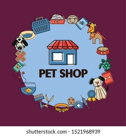 mascots with pets shop set icons vector illustration design
