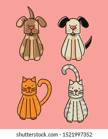 mascots with pets shop set icons vector illustration design