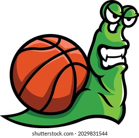 Masculine Aggressive Snail Brings A Basketball Ball as its Shell Sport Mascot Design