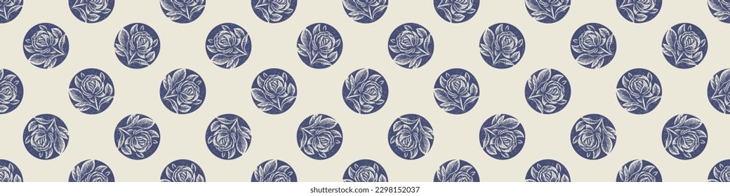 Masculine block print floral botanical vector ribbon. Seamless sketchy flower organic style for rustic washi tape.