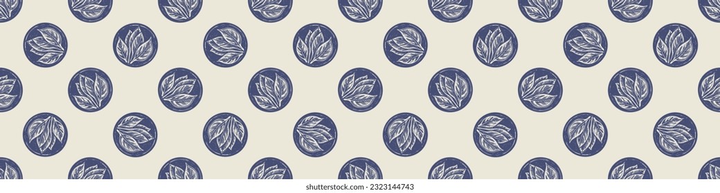 Masculine block print floral botanical vector ribbon. Seamless sketchy flower organic style for rustic washi tape.