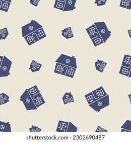 Masculine block print house vector pattern. Seamless sketchy city street organic style for rustic tile. 