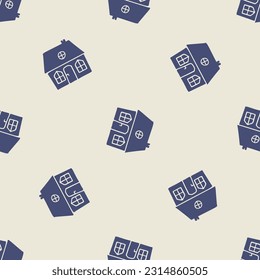 Masculine block print house vector pattern. Seamless sketchy city street organic style for rustic tile. 