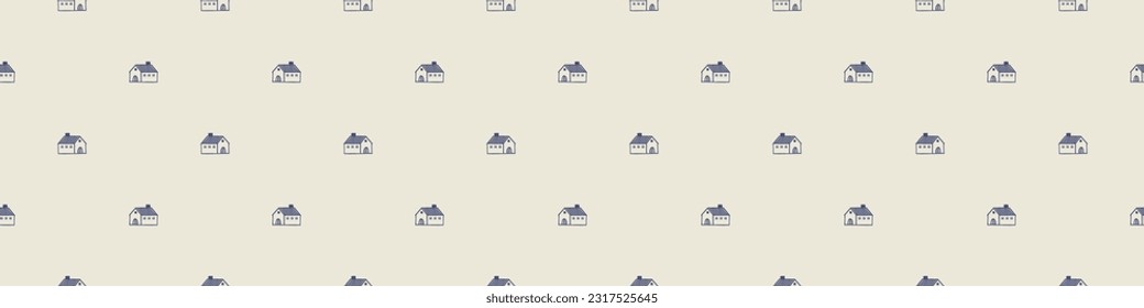 Masculine block print house vector ribbon. Seamless sketchy city street organic style for rustic washi tape.