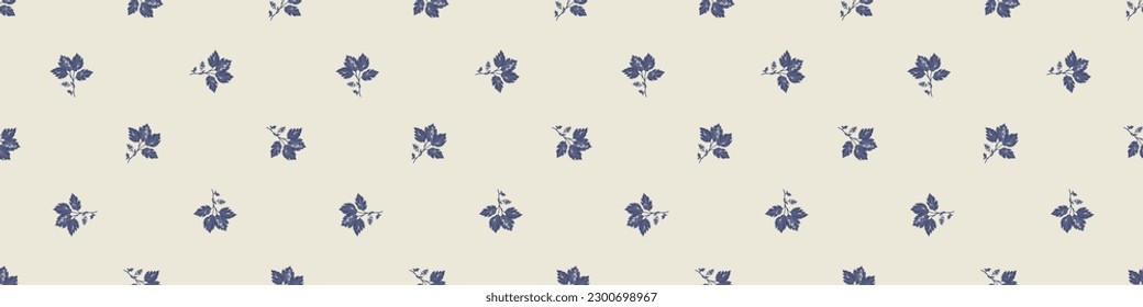 Masculine block print sprig stem vector ribbon. Seamless sketchy herb plant organic style for rustic washi tape. 