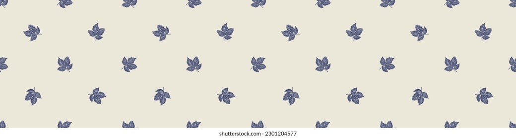 Masculine block print sprig stem vector ribbon. Seamless sketchy herb plant organic style for rustic washi tape. 