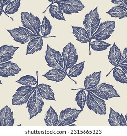 Masculine block print sprig stem vector pattern. Seamless sketchy herb plant organic style for rustic tile. 
