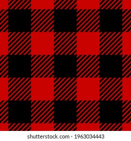 Masculine check pattern. Red black lumberjacks plaid texture, fashion tartan jacket seamless background, fashioned wool rustic country checkered wallpaper vector illustration