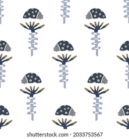 Masculine drawn doodle flower seamless pattern. Classic retro modern shape for digital scrapbook paper and repeatable men gift wrap design in vector.
