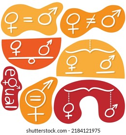 Masculine Feminine Sex Gender Symbol Set Equal Rights Hand Drawn White Vector Pictograms On Colorful Organic Shapes For Web And Print