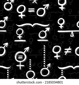 Masculine Feminine Sex Gender Symbol Set Equal Rights Hand Drawn White Pictograms On Dark Background Vector Seamless Pattern