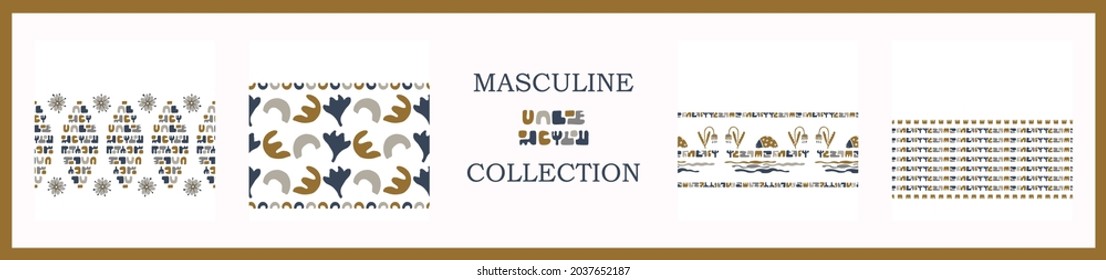 Masculine geometric digital papers collection. Classic retro geo shape seamless pattern texture. Repeatable set of men gift wrap design in vector.