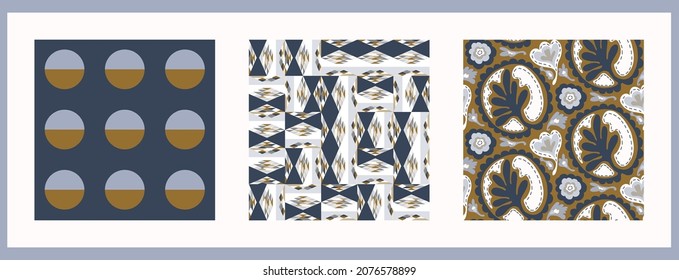 Masculine geometric digital papers collection. Classic retro geo shape seamless pattern texture. Repeatable set of men gift wrap design in vector.