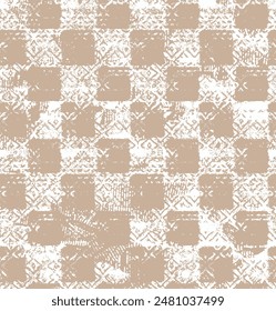 Masculine geometric glitch seamless pattern. Distorted beige cream white tan colors white retro geo shape for men fashion. Modern retro light style design swatch