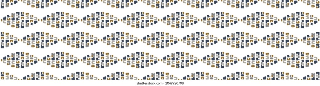 Masculine geometric seamless border pattern. Classic retro geo shape design for digital masking tape edging. Repeatable man banner in vector.