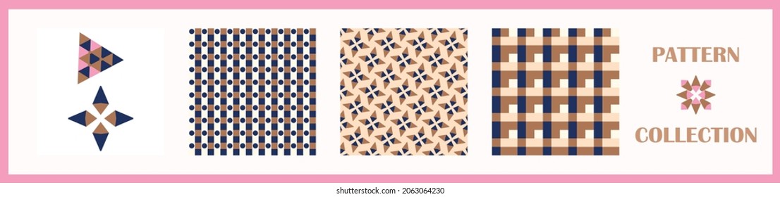 Colección de patrones multiusos geométricos sin costura. Forma simple para papel de libro de chatarra digital y diseño de envoltura de regalo para hombres repetibles en vector.