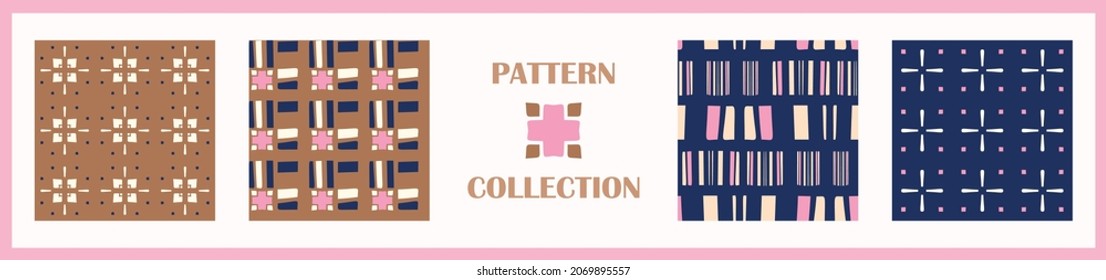 Colección de patrones multiusos geométricos sin costura. Forma simple para papel de libro de chatarra digital y diseño de envoltura de regalo para hombres repetibles en vector.