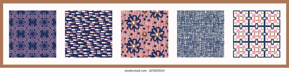 Maskulingeometrische, nahtlose Mustersammlung. Einfache Form für digitales Scrapbook-Papier und reproduzierbare Männer-Geschenkverpackung in Vektorgrafik.