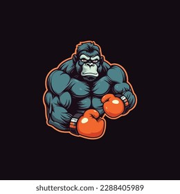 Gorila masculina quiere luchar usando guantes de boxeo. logotipo para el deporte boxístico.