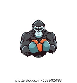 Masculine gorilla wants to fight wearing boxing gloves. logo for boxing sport.