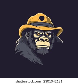 masculine gorilla  wear coat and hat cartoon logo
