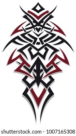 Masculine jagged Tribal Tattoo Ornament. Red and black.