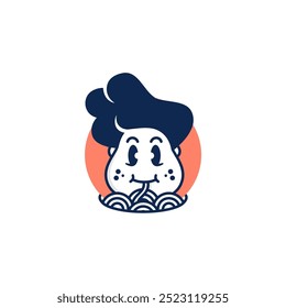 The Masculine Man Eat Noodle Logo Mascot features a rugged, muscular character enthusiastically enjoying a bowl of noodles.