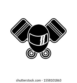 masculine motor club with piston and helmet