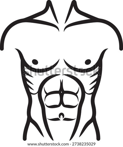 Masculine muscular torso vector icon for bodybuilding fitness strength training and male body anatomy