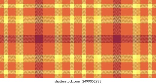 Masculine pattern fabric seamless, towel check tartan texture. Scottish textile plaid background vector in orange and lime colors palette.