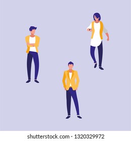 masculine professional group of models characters