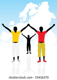 Masculine silhouettes on a background the map of Europe. Vector