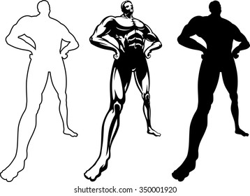 Masculine Stance-Variations of body builder stands proud, worms eye view