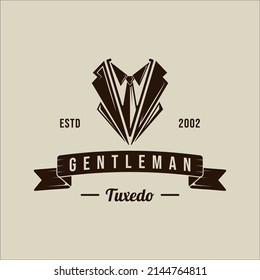 diseño gráfico del icono de la plantilla de ilustración vintage del logotipo masculino de esmoquin. símbolo de moda o símbolo de traje hidalgo para sastre profesional o diseñador con estilo de retro tipográfico