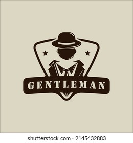 masculine tie tuxedo logo vector vintage illustration template icon graphic design. suit gentleman with hat fashion sign or symbol for professional tailor or designer with retro badge style