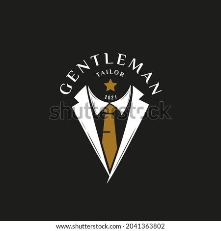 Masculine Tie Tuxedo Suit Gentleman Fashion Tailor Clothes Vintage Classic Logo design. Luxury and premium logo template
