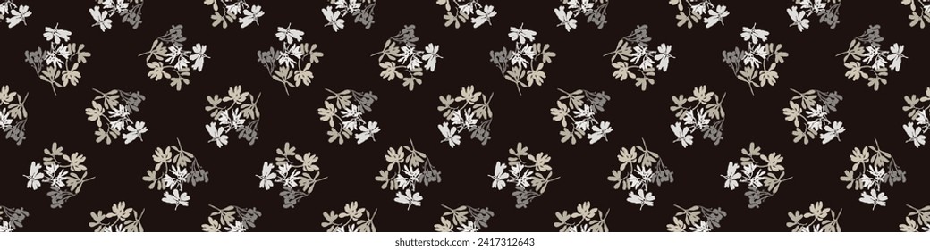 Masculine vector floral border with organic botanical shapes. Modern bold black white flower print, design in neutral scandi style.