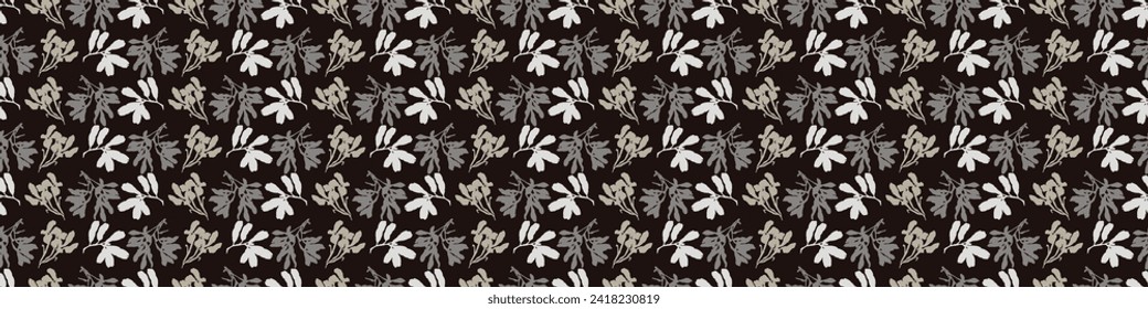 Masculine vector floral border with organic botanical shapes. Modern bold black white flower print, design in neutral scandi style.