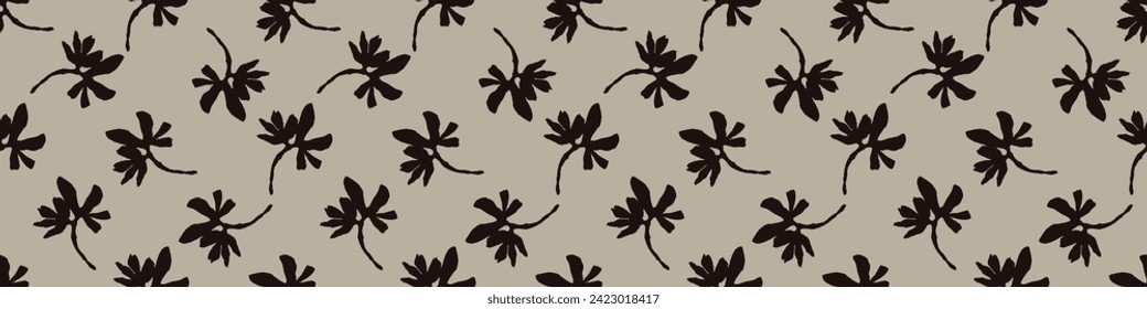 Masculine vector floral border with organic botanical shapes. Modern bold black white flower print, design in neutral scandi style.