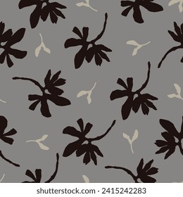 Masculine vector floral pattern with organic botanical shapes. Modern bold black white flower print, design in neutral scandi style.