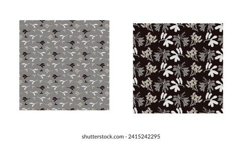 Masculine vector floral pattern with organic botanical shapes. Modern bold black white flower print, design in neutral scandi style.