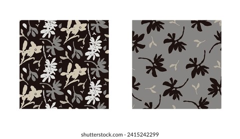 Masculine vector floral pattern with organic botanical shapes. Modern bold black white flower print, design in neutral scandi style.