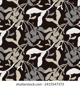 Masculine vector floral pattern with organic botanical shapes. Modern bold black white flower print, design in neutral scandi style.