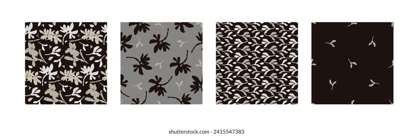 Masculine vector floral pattern with organic botanical shapes. Modern bold black white flower print, design in neutral scandi style.