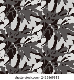 Masculine vector floral pattern with organic botanical shapes. Modern bold black white flower print, design in neutral scandi style.