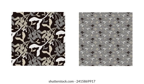 Masculine vector floral pattern with organic botanical shapes. Modern bold black white flower print, design in neutral scandi style.