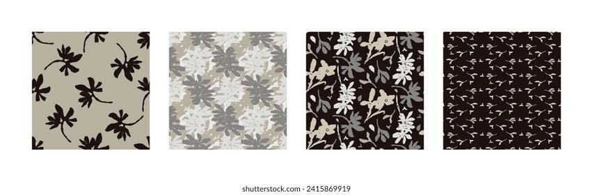 Masculine vector floral pattern with organic botanical shapes. Modern bold black white flower print, design in neutral scandi style.