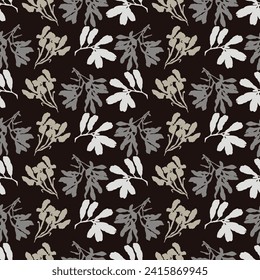 Masculine vector floral pattern with organic botanical shapes. Modern bold black white flower print, design in neutral scandi style.